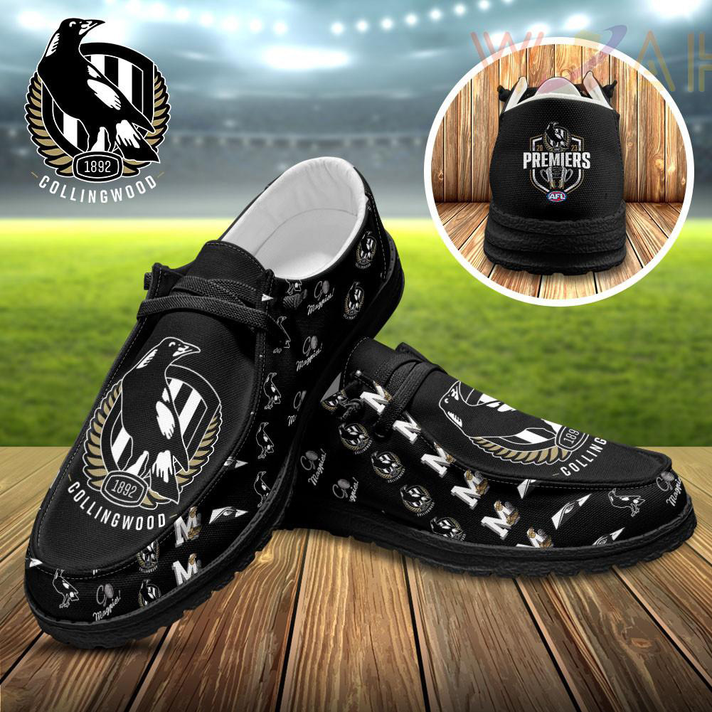 AFL Premiers Collingwood FC Dudes Shoes Loafer Shoes Black