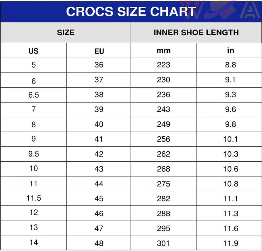 Crocs size chart Crocs size chart