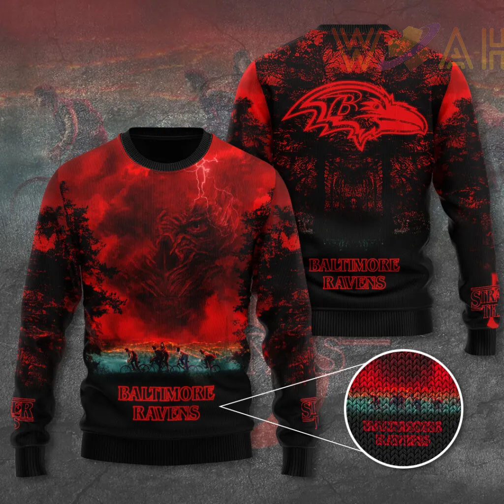 Baltimore Ravens x Stranger Things Ugly Sweater