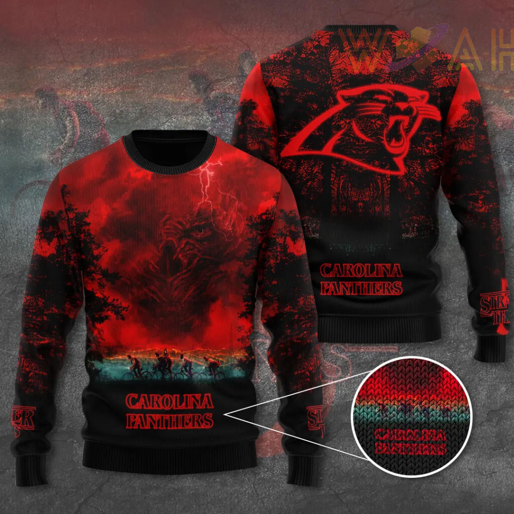 Carolina Panthers x Stranger Things Ugly Sweater