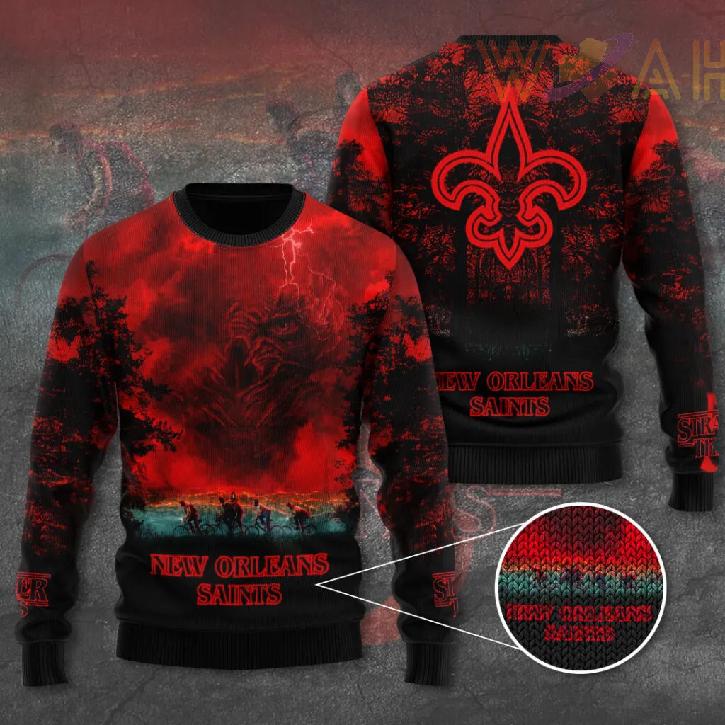New Orleans Saints x Stranger Things Ugly Sweater