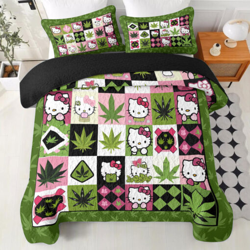 Hello Kitty x Weed Quilt bedding set duvet cover pillow shams WOAHTEE1024SB