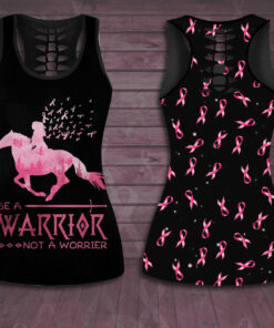 Be A Warrior Not A Worrier Breast Cancer Awareness 3D Hollow Tank Top Leggings 01