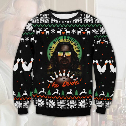 Black Lebowski the bowling Dude Ugly Christmas 3D Sweater