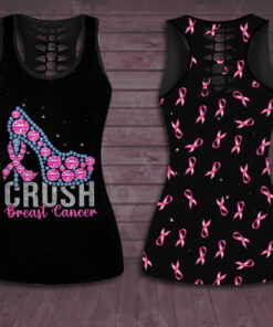 Crush Breast Cancer Awareness 3D Hollow Tank Top Leggings new