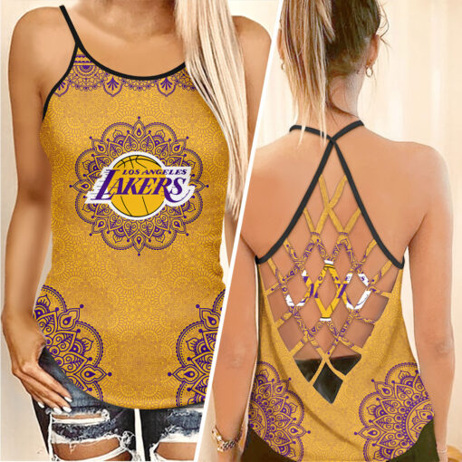 FAN designed Los Angeles Lakers LAL NBA Criss Cross Tank Top