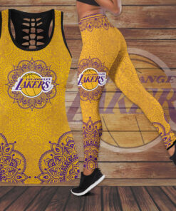 FAN designed Los Angeles Lakers LAL NBA Hollow Tank Top Leggings Set S1
