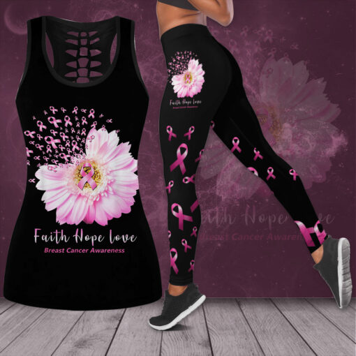Faith Hope Love Breast Cancer Awareness 3D Hollow Tank Top Leggings