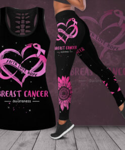 Faith Love Hope Breast Cancer Awareness 3D Hollow Tank Top Leggings