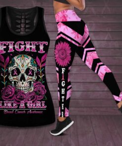 Fight Like A Girl Breast Cancer Awareness 3D Hollow Tank Top Leggings