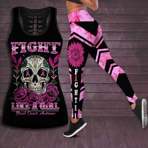 Fight Like A Girl Breast Cancer Awareness 3D Hollow Tank Top Leggings