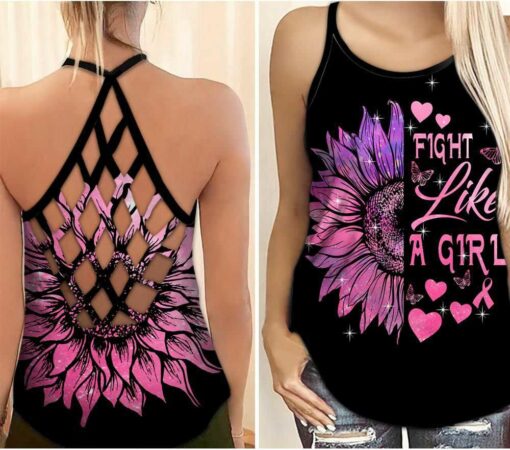 Fight Like A Girl Breast Cancer Awareness Criss Cross Tank Top