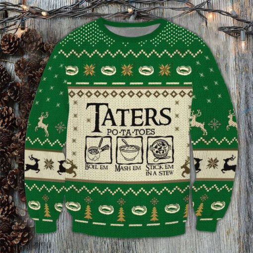 Funny Christmas Taters Potatoes Green Christmas 3D Sweater