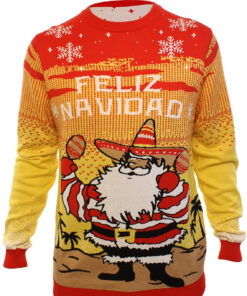 Funny Santa Feliz Navidad Yellow Ugly Christmas 3D Sweater