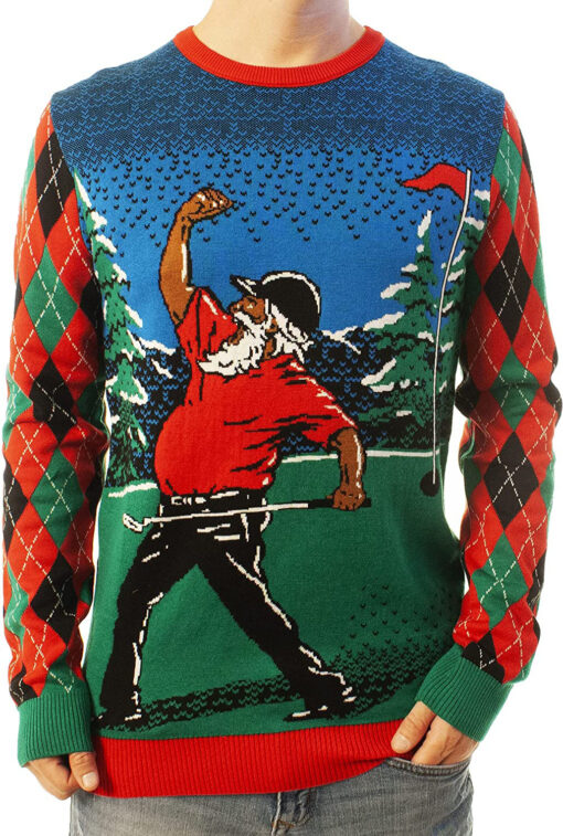 Funny Santa Golfing Santa Green Ugly Christmas 3D Sweater