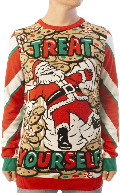 Funny Santa Treat Yourself Red Ugly Christmas 3D Sweater