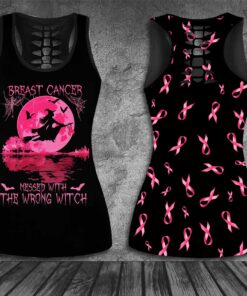 Halloween Breast Cancer Awareness 3D Hollow Tank Top Leggings 01