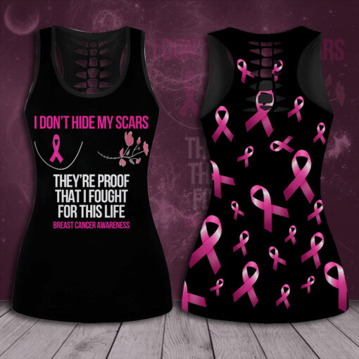 I DonT Hide My Scars Breast Cancer Awareness 3D Hollow Tank Top Leggings 01