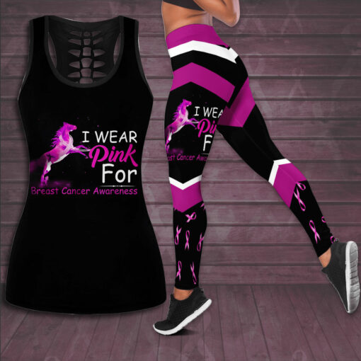 I Wear Pink For Breast Cancer Awareness 3D Hollow Tank Top Leggings