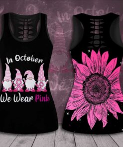In October We Wear Pink Breast Cancer Awareness 3D Hollow Tank Top Leggings 01