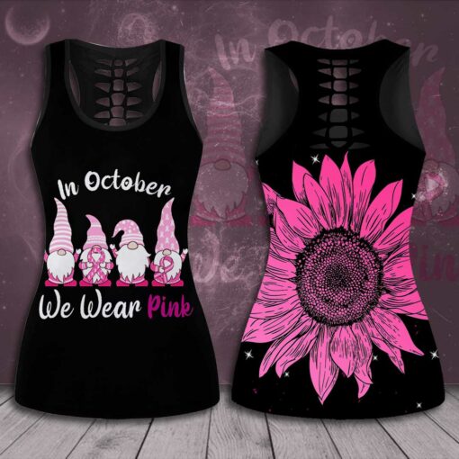 In October We Wear Pink Breast Cancer Awareness 3D Hollow Tank Top Leggings 01