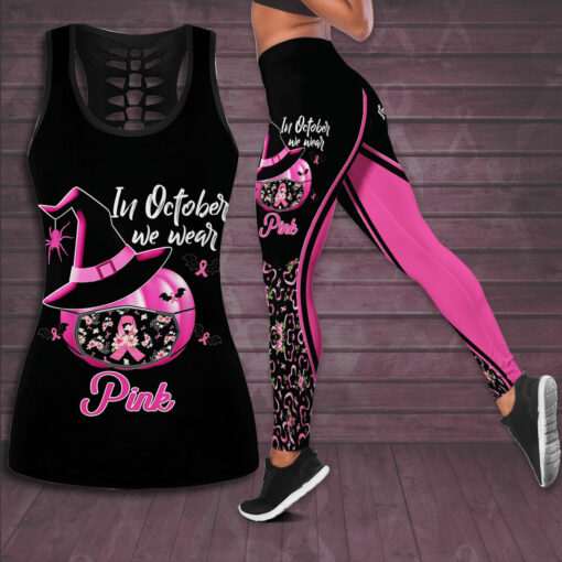 In October We Wear Pink Breast Cancer Awareness 3D Hollow Tank Top Leggings BCAS014