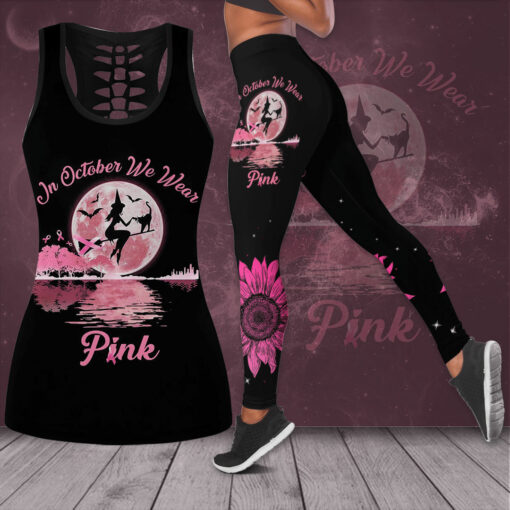 In October We Wear Pink Breast Cancer Awareness 3D Hollow Tank Top Leggings BCAS035