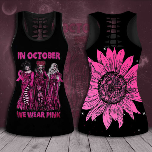 In October We Wear Pink Breast Cancer Awareness 3D Hollow Tank Top Leggings BCAS036 01