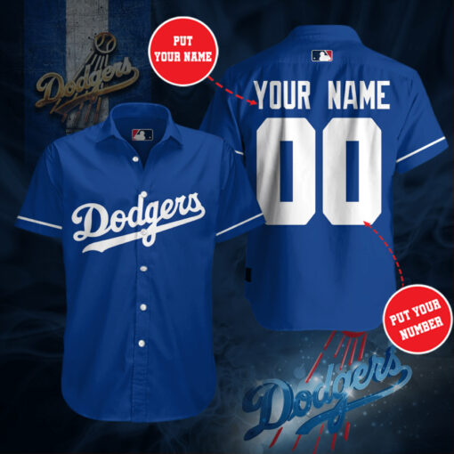 Los Angeles Dodgers 3D Short Sleeve Dress Shirt 02