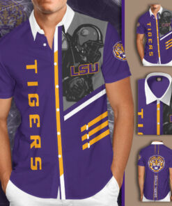 Lsu Tigers 3D Short Sleeve Dress Shirt 01