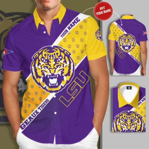 Lsu Tigers 3D Short Sleeve Dress Shirt 03