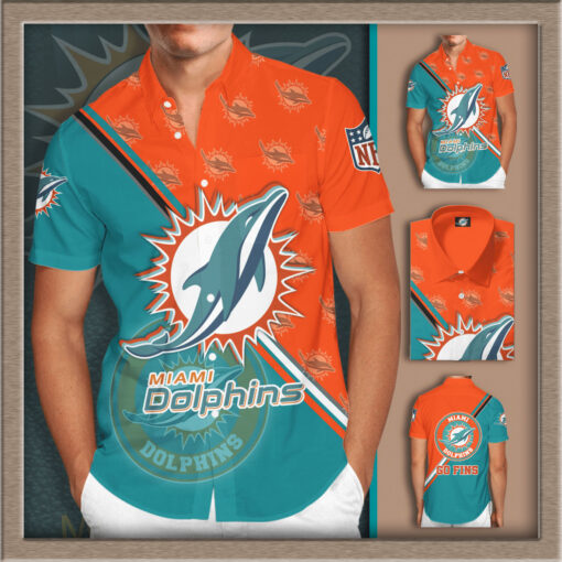 Miami Dolphins 3D Short Sleeve Dress Shirt 01