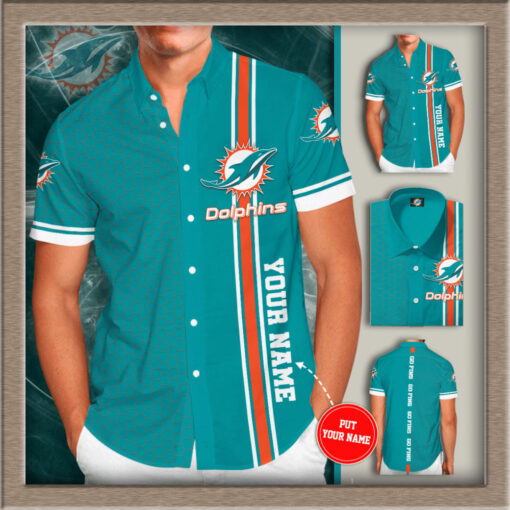 Miami Dolphins 3D Short Sleeve Dress Shirt 02