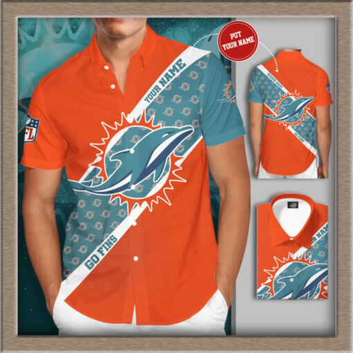 Miami Dolphins 3D Short Sleeve Dress Shirt 03