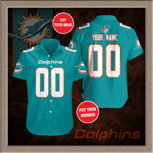 Miami Dolphins 3D Short Sleeve Dress Shirt 05