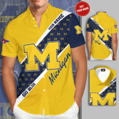 Michigan Wolverines 3D Short Sleeve Dress Shirt 02