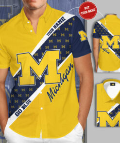 Michigan Wolverines 3D Short Sleeve Dress Shirt 02