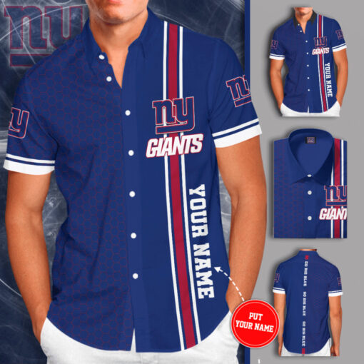 New York Giants 3D Short Sleeve Dress Shirt 01