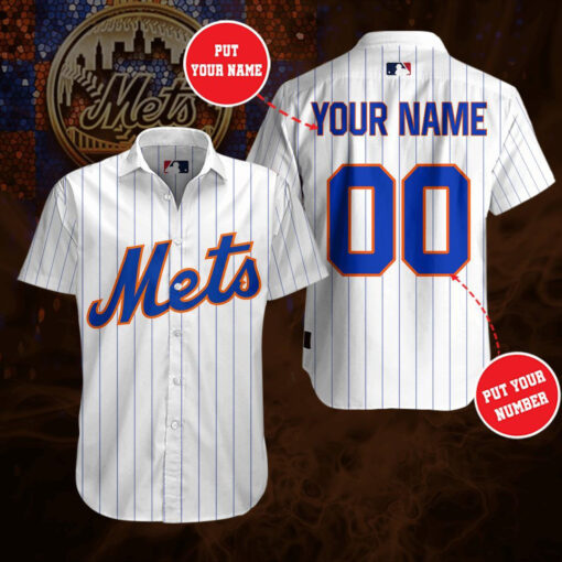New York Mets 3D Short Sleeve Dress Shirt 02