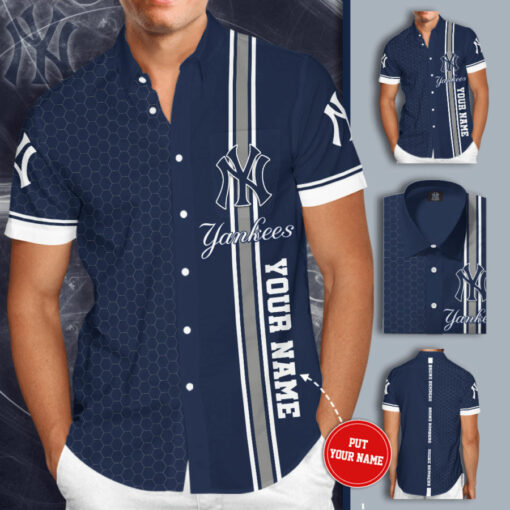 New York Yankees 3D Short Sleeve Dress Shirt 01