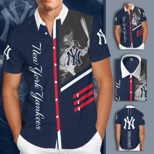 New York Yankees 3D Short Sleeve Dress Shirt 03