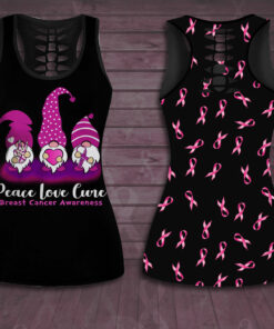 Peace Love Cure Breast Cancer Awareness 3D Hollow Tank Top Leggings 01
