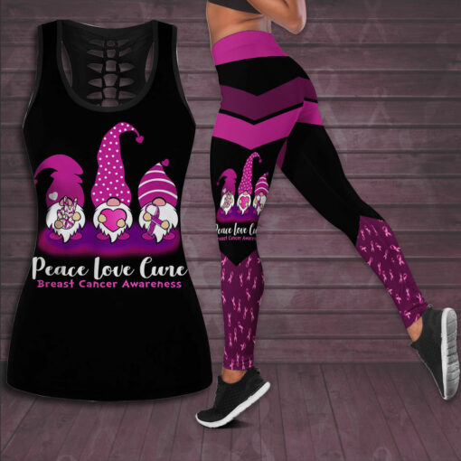 Peace Love Cure Breast Cancer Awareness 3D Hollow Tank Top Leggings