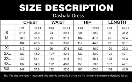 Sizechart Dashiki Dress
