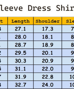 Sleeve Dress Shirt Sizechart NEW