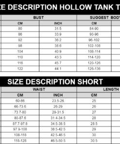 Tank Shorts Set Sizechart