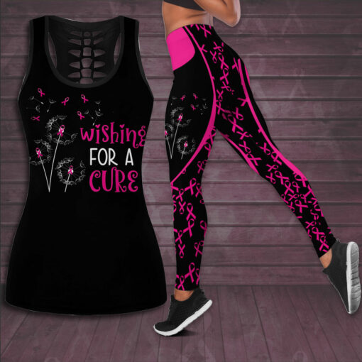 Wishing For A Cure Breast Cancer Awareness 3D Hollow Tank Top Leggings