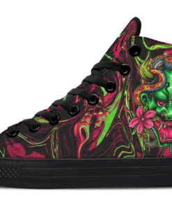 abstract green demon with snake high top canvas shoes