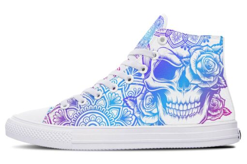 aqua and purple color fusion skull high top canvas shoes