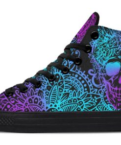 aqua and purple color merge skull high top canvas shoes